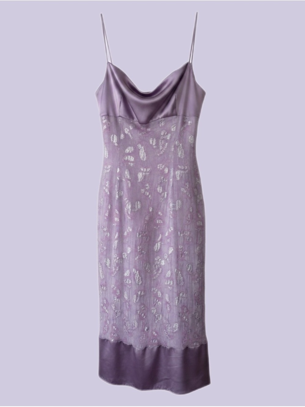 Max & Co trends lavender 90s fairycore prom dress w/ silver metallic lace detail